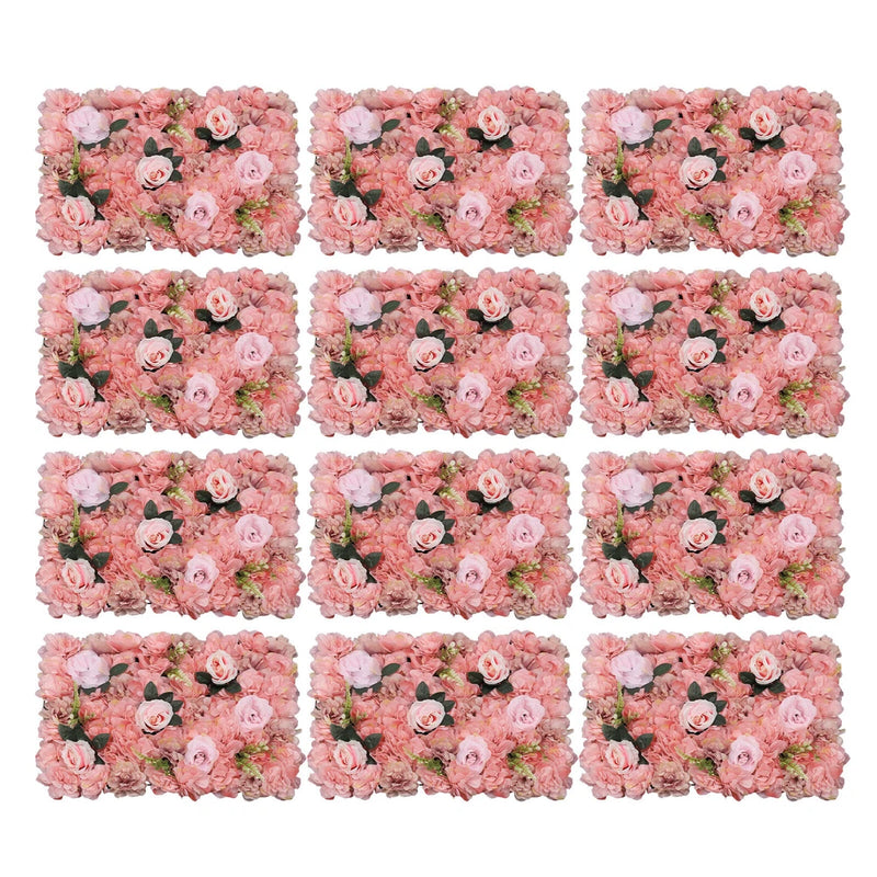 12-piece artificial peony flower wall panels set, pink blossom square backdrop pieces