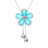 Crystal Sunflower Pendant Long Necklaces for Women Adjustable Blue/Pink Rhinesto Sunflower