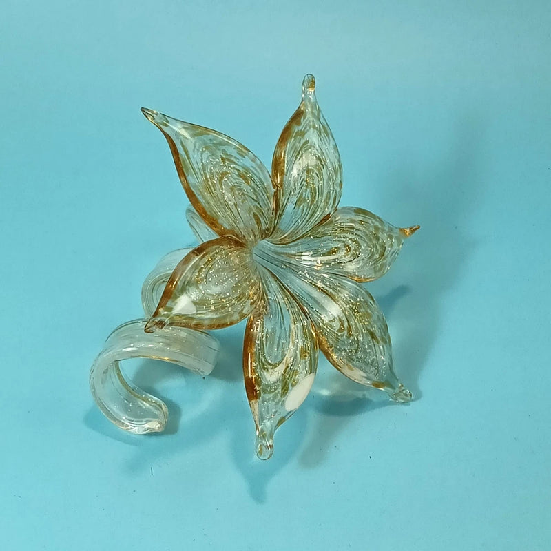 Vintage Murano Style Hand-Blown Golden Sparkling Art Glass Lily Flower Stem Lily
