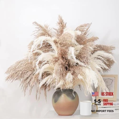 28" inch 20 Stems Large Pampas Grass Decor - Fluffy 20pcs 10brown & 10white Pampas Grass