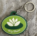 Green Rubber Lily Bloom Oval Flower Keychain Key Chain Ring Charm Rosetti Lily