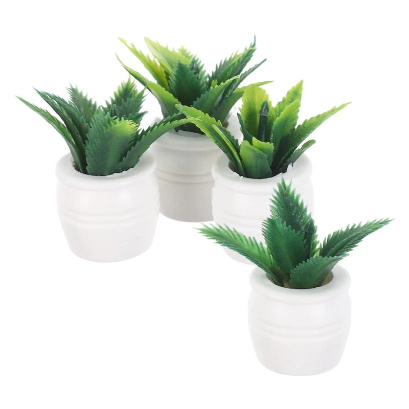 4 Pcs Dollhouse Simulation Potted Plant Decor Mini Artificial Bonsai Green Plant