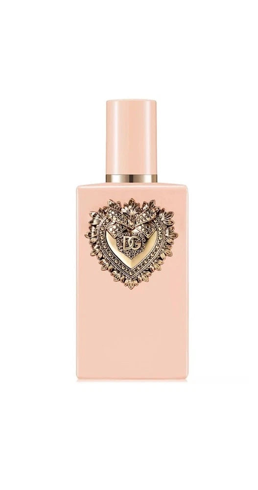 Dolce Gabbana MY DEVOTION intense EDP bottle with gold heart crest, pale pink