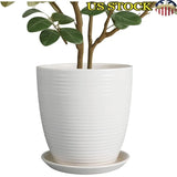 10 Inch Ceramic Planter Pot W/ Drainage Tray Home Garden Indoor Outdoor New Garden Plants