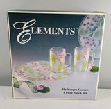 Elements 8pc Set, Hydrangea Garden, Crystal, Green and Purple 10" Plates+ Cups Hydrangea