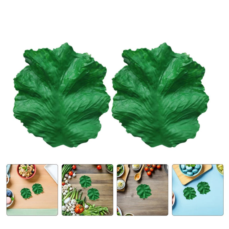Artificial green cabbage leaf replicas for display, two leaves shown