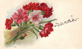 Vintage Postcard Sarah Glittered Lettering Lilies Flower Bouquet Remembrance Lily