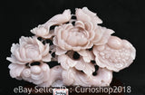 White jade peony flower carving with two birds and ruyi ornament