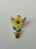 Yellow Sunflower Flower in Pot Angel Wings Halo Lapel Pin Made in USA Sunflower