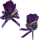 uxcell Wrist Corsage and Boutonnieres Set Handmade Corsages for Wedding, Deep Bouquet