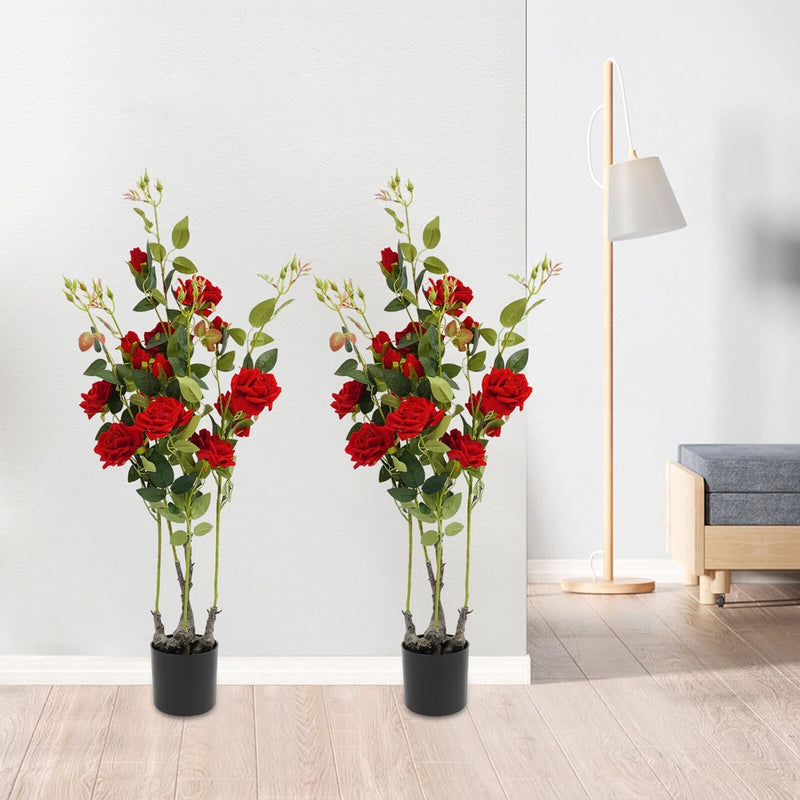 2 Pieces Artificial Rose Tree, FakeÊFlowers Tree, Artificial Flower Plant Green Plant