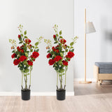 2 Pieces Artificial Rose Tree, FakeÊFlowers Tree, Artificial Flower Plant Green Plant