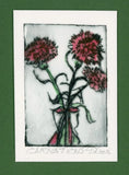 CARNATIONS Garden Flowers. Original Botanical Watercolor ETCHING signed Carnation