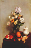 " Vase Of Hydrangeas And Ranunculus 1866 "     Canvas Wall Art Picture Print Hydrangea