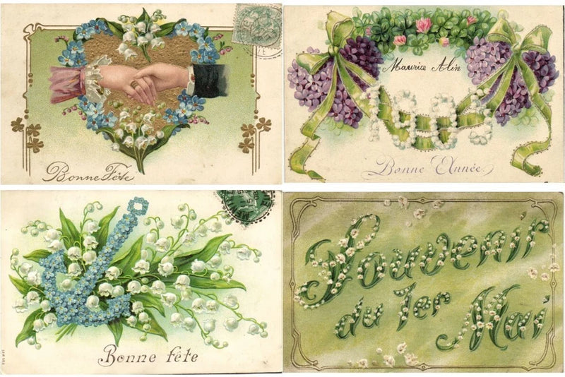 LILY FLOWERS MAY 1 GREETINGS INCL. EMBOSSED, 140 Vintage Postcards (L7180) Lily