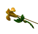 Vintage Yellow Green Enamel Lily Flower Stick Hat Lapel Stick 2.5Ó Brooch Pin Lily