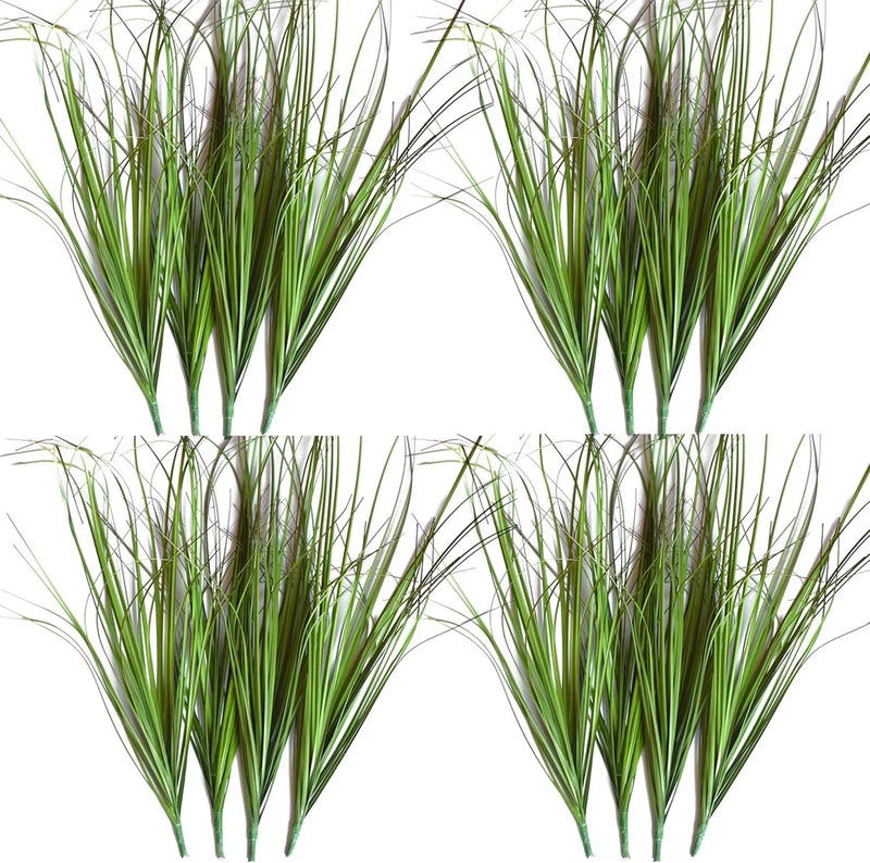 Artificial wheat grass plant bunches, green needlelike blades, 16-piece set