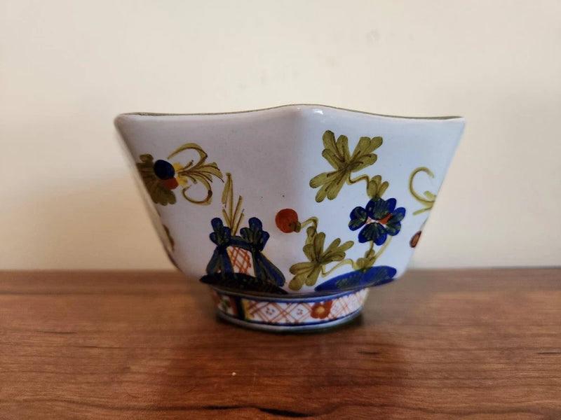 Vtg Italian Garofano Faenza Blue Carnation Octagon Bowl & Spoon Photo Separate Carnation