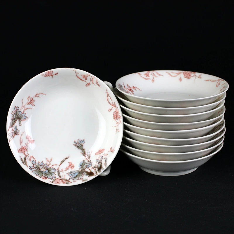 Haviland Limoges Old Carnation Blue Pink Sauce Bowls Set, Schleiger 1158 4 1/2" Carnation
