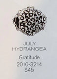 New Chamilia JULY FLOWER ~HYDRANGEA~ GRATITUDE Sterling Bead 2010-3214 $45 Hydrangea