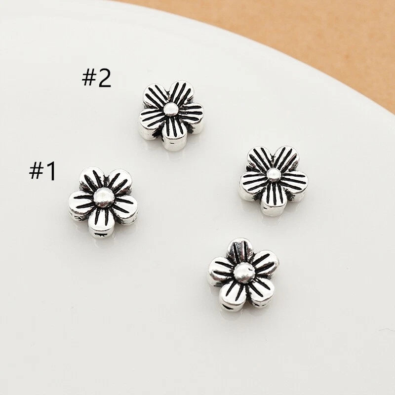 925 Sterling Silver Sunflower Flower Floral Bead Spacer 2-Sided for Bracelet Sunflower