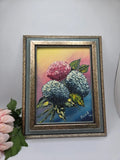 Vintage Hydrangea Painting Art Oil Painting Flowers on Canvas Board 6x8 Signed Hydrangea