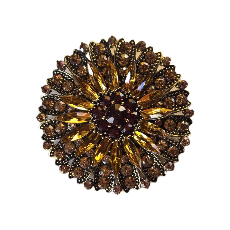 Large vintage sunflower brooch with beautiful crystal accents Sunflower