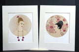 Erte 1987 CARNATIONS and ROSES - Pair of Matted Art Deco FLOWERS Fashion Prints Carnation
