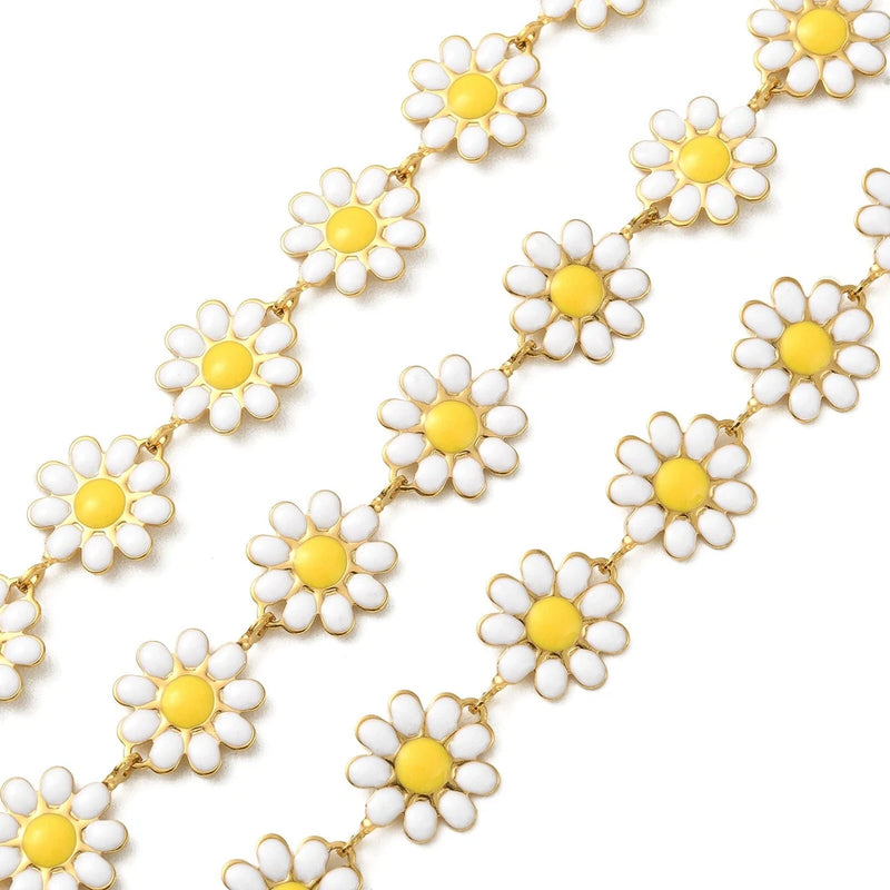 1m Enamel Floral Daisy Flower Link Chains for Bracelet Necklace Jewelry Making Daisies