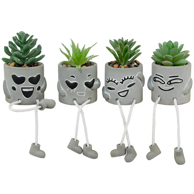 4 Pack Artificial Potted Succulent Plants Hanging Legs Fake Mini Faux Decor Green Plant