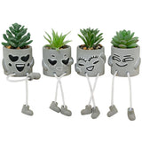 4 Pack Artificial Potted Succulent Plants Hanging Legs Fake Mini Faux Decor Green Plant