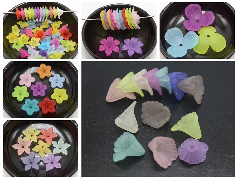 Mixed Color Frosted Acrylic Flower Bead With Center Hole Jewelry Flower Making Lily