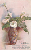 Decorative vase with white lilies floral study, birthday card artwork
