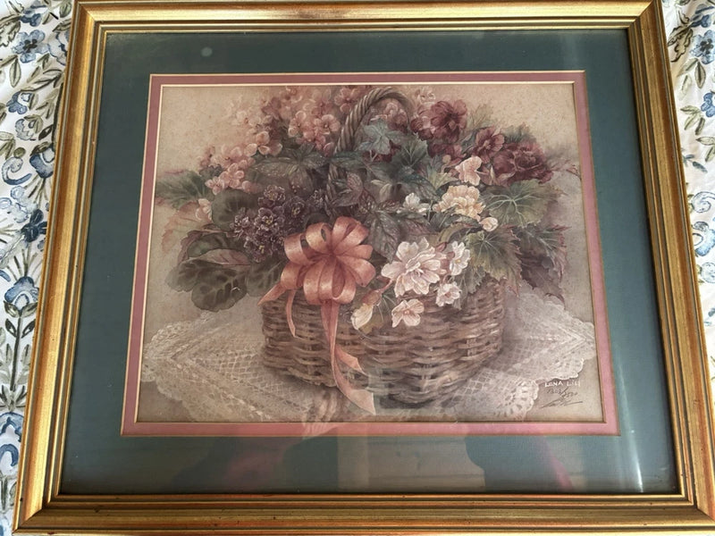 Framed Art Print By Lena Lui ÒBasket Of HydrangeasÓ Hand Signed Numbered Hydrangea
