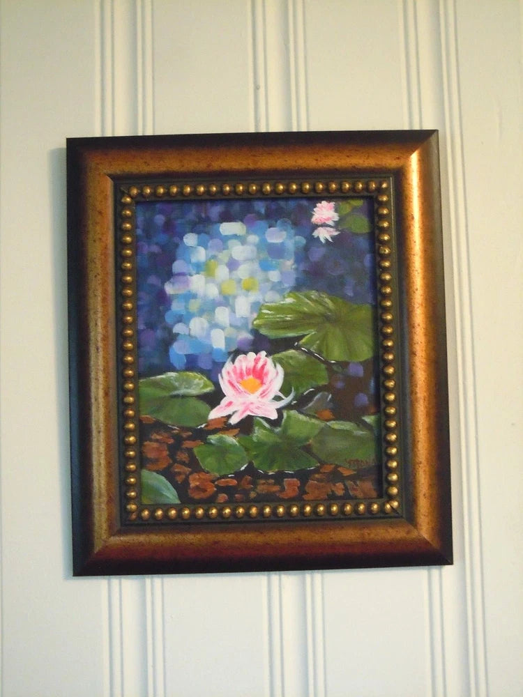 WATER LILY FLOWER ORIGINAL ACRYLIC PAINTING ON CANVAS, MONA'S ART Lily