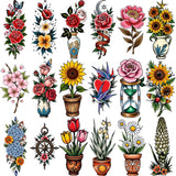 28pcs Temporary Tattoo New School Traditional Potted Flowers Sunflower Bouquet Sunflower
