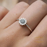 New Sunflower Solid 925 Sterling Silver Ring, Flower Stack Ring, Flower Rings Sunflower