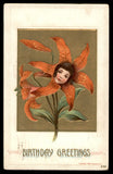 Postcard Birthday Greetings, Flower with Face, Tiger Lily Lily