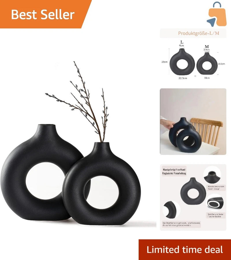 Artistic 2-Piece Black Vase Set - Perfect for Dried Flowers & Pampas Grass Pampas Grass