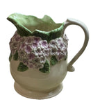 VTG Ceramic Hydrangea Pitcher w/cream & purple flowers Hydrangea