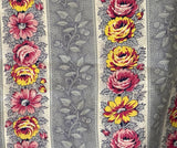 Antique Vintage Roses Floral Stripe Picotage Cotton Fabric ~ Pink Yellow Gray Roses