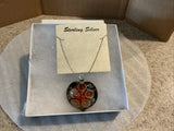 Sterling Silver Pendant Heart Shape Glass w/Lily Flower Inclusion NIB Lily