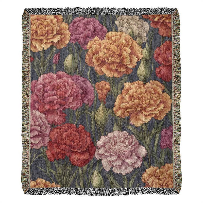 January Birth Month Flower Carnation Woven Blanket Carnation