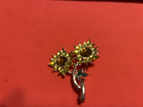 Happy Napier Brooch 2 Sunflowers sim. stones-facetted Brown, dk yellow, green. Sunflower