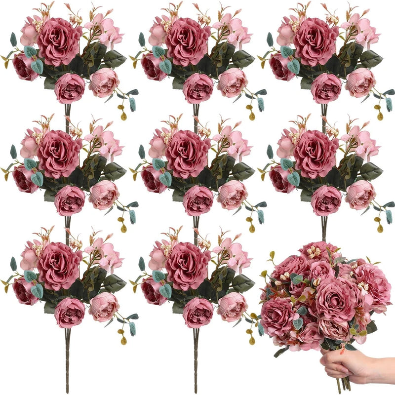 Yunsailing 8 Packs Artificial Peony Flowers Faux Silk Hydrangea Bouquet Vinta... Peony