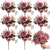 Yunsailing 8 Packs Artificial Peony Flowers Faux Silk Hydrangea Bouquet Vinta... Peony