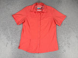 Magellan Shirt Women Small Pink Button Up Short Sleeve Pocket Poly Fish Hike Roses