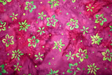 GREEN FLOWERS ON MAGENTA BATIK  - 100% COTTON FABRIC Flowering Plants