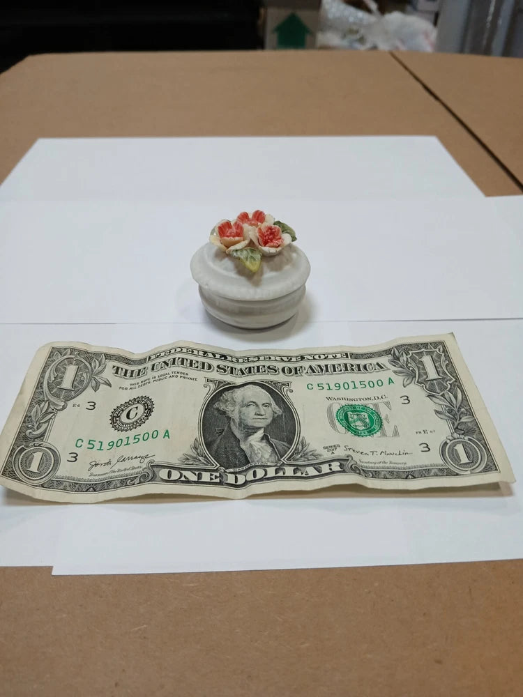 Vintage Small Porcelain Carnation Flower Trinket Box Carnation