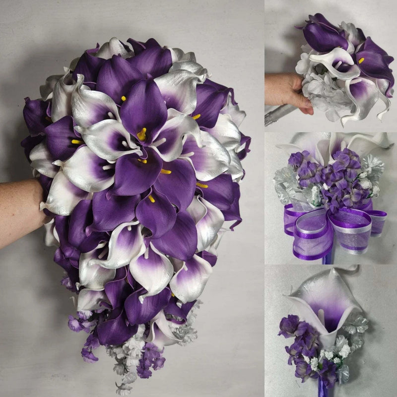 Purple Silver Calla Lily Bridal Wedding Bouquet Accessories Bouquet